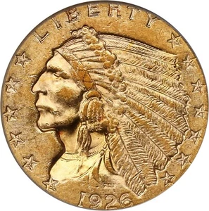 1926 US $2.50 Gold - Indian Head - 2 1/2 Quarter Eagle - PCGS AU58 Old Holder - Picture 1 of 5
