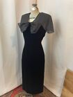 Czarna jedwabno-aksamitna formalna sukienka vintage styl lat 30. kokarda S