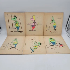 Vintage 1966 Siebdruck Cartoon M.C. McKie Serie 6er Set. Pool Monster. - Bild 1 von 9