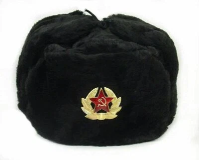 Men's 100% Polyester Russian Hat with Soviets Army Badge Black