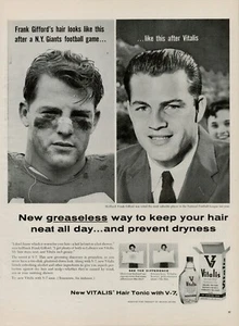 1957 Mens Hair Products Vitalis Vintage Print Ad Frank Gifford Football Star - Picture 1 of 12