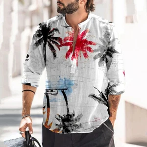 New Mens Button down Cotton Linen Shirt Casual Baggy Long Sleeve Vintage Tops* - Picture 1 of 25