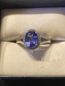 Blue Tanzanite Rhodium Over Silver Ring Dk Diamonds - Picture 1 of 4