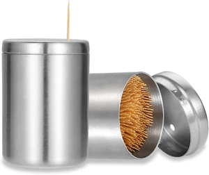 Stainless Steel Toothpick Holder Dispenser w/ 400 Bamboo Toothpicks for Teeth - Picture 1 of 12