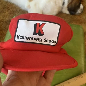 Vintage Unusual Ear Flaps Kaltenberg Seeds Farmer Hat Cap Union Made Tractor - Picture 1 of 8