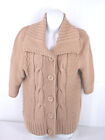 Chicos Cardigan Sweater Sz 1 [ 40in Bust] Tan Button Front Cable Knit