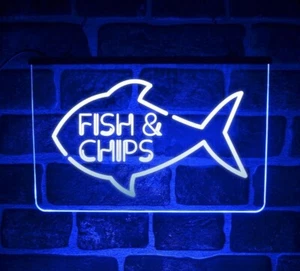 Fish & Chips Neon LED Light Up Open Sign | Window Display For Takeaway Chippie - Picture 1 of 14