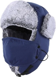 Winter Aviator Ear Flap Hat with Mask Faux Fur Waterproof Windproof Snow Ski Hat - Picture 1 of 34