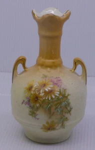 VINTAGE AUSTRIA ART POTTERY VASE WITH FLOWER DECORATION, HAND PAINTED, 6.5 IN. - Picture 1 of 5