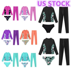 Kids Boys Girls Rash Guard Shirts and Briefs with Pants Outfit Beach Swimsuit - Picture 1 of 93