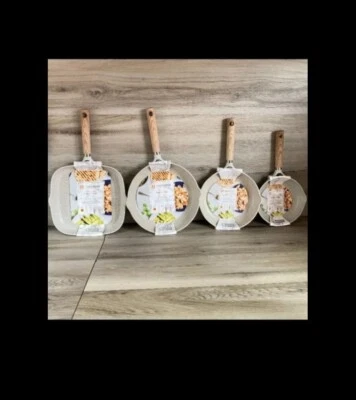 Masterclass Premium Utensilios de cocina 8′′ 9′′ 11′′ Sartenes Parrilla beige moteado Juego de 4 nuevos Foto 1 de 4