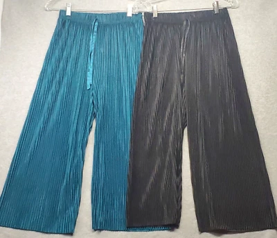 NWOT Lot of 2 Pleated Sheer Pants Women Sz Med Teal Black Boho Shimmer Unbranded - Image 1 of 4