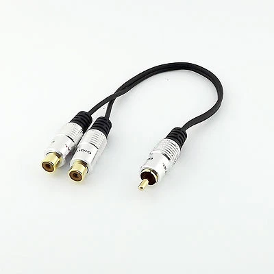 RCA Phono Male to 2 RCA Female Jack Y Splitter Audio Video AV Adapter Cable 25cm - Image 1 of 4