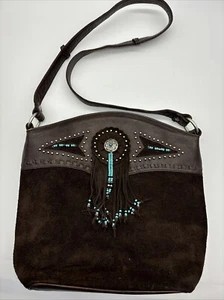 Scully Leather Fringe, Beaded and Studded Vintage Handbag tassel turquoise bead - Picture 1 of 24