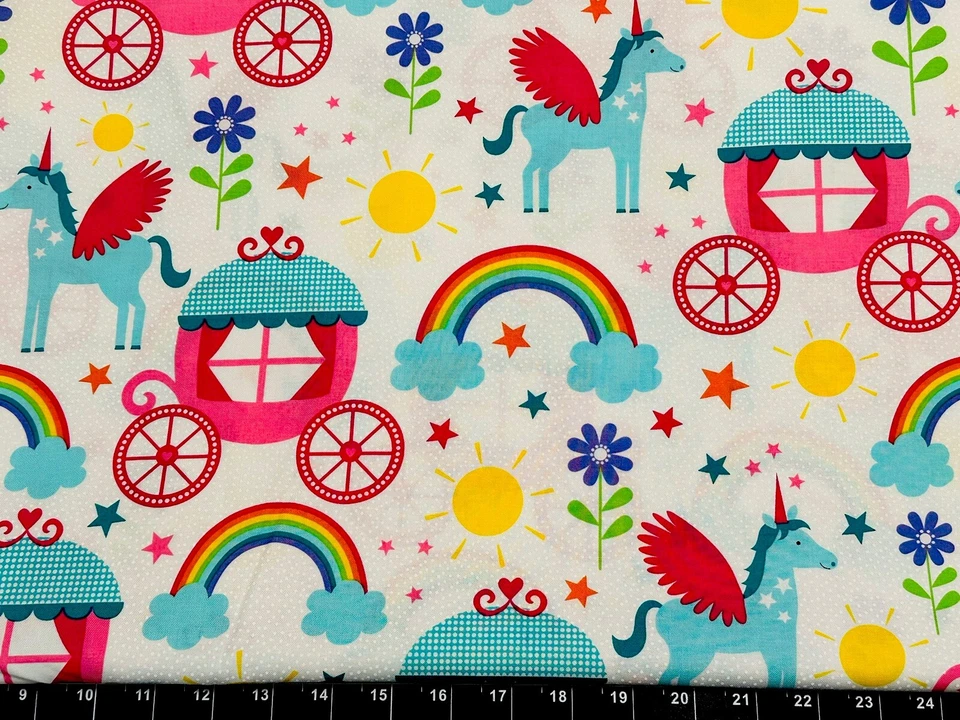 Fat Quarter 18"x21" Unicorn Spring Flower Fairytale Star Rainbow FABRIC COTTON - Image 1 of 1