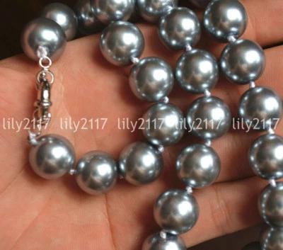 Beautiful 8/10/12/14mm Silver Gray Sea Shell Pearl round beads Necklaces 18" AA - Image 1 of 3