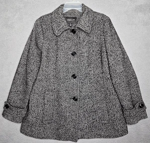 London Fog Wool Blend Black White Tweed Button Front Coat Women's XL - Pockets - Picture 1 of 11