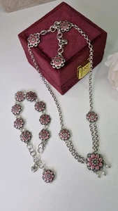 Brighton USA Enamel Flower Necklace and Bracelet set Silver Plated VGC - Picture 1 of 12