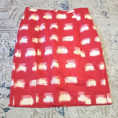 Falda Corey Lynn Calter Línea A Mujer Talla 8 Lino Mezcla Algodón Rojo Beige Foto 1 de 4