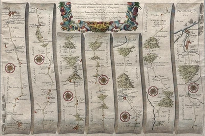 Vibrante Antiguo John Ogilby Inglaterra Strip Mapa Bretaña, Raro Arte Histórico Regalo Foto 1 de 4