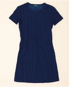BENETTON Womens A-Line Dress UK 12 Medium Navy Blue Floral Polyamide AB12 - Picture 1 of 3