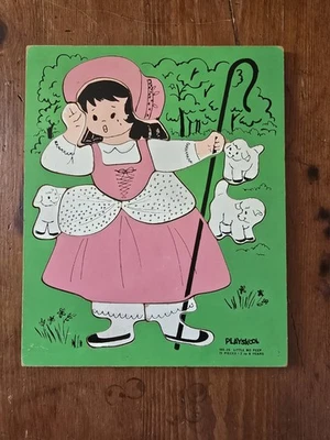 Vintage Playskool Wooden Kids Puzzle 185-25 Little Bo Peep 15 Pieces Complete - Image 1 of 4