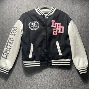 Limited Too Girls Varsity Bomber Letter Jacket Size Large 12/14 Black/ White - Picture 1 of 18