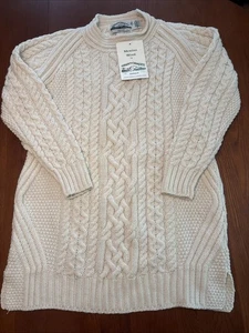 Neu Aran Crafts Irland elfenbeinfarben Merinowolle Zopfmuster Fischer Pullover ~ XL ~ neu mit Etikett - Bild 1 von 15