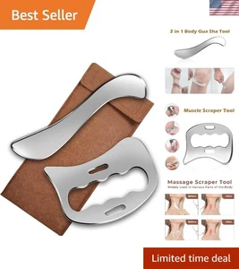 Set Raschietto Muscolare in Acciaio Inox - Strumenti Corpo Gua Sha 2 in 1 - Foto 1 di 10