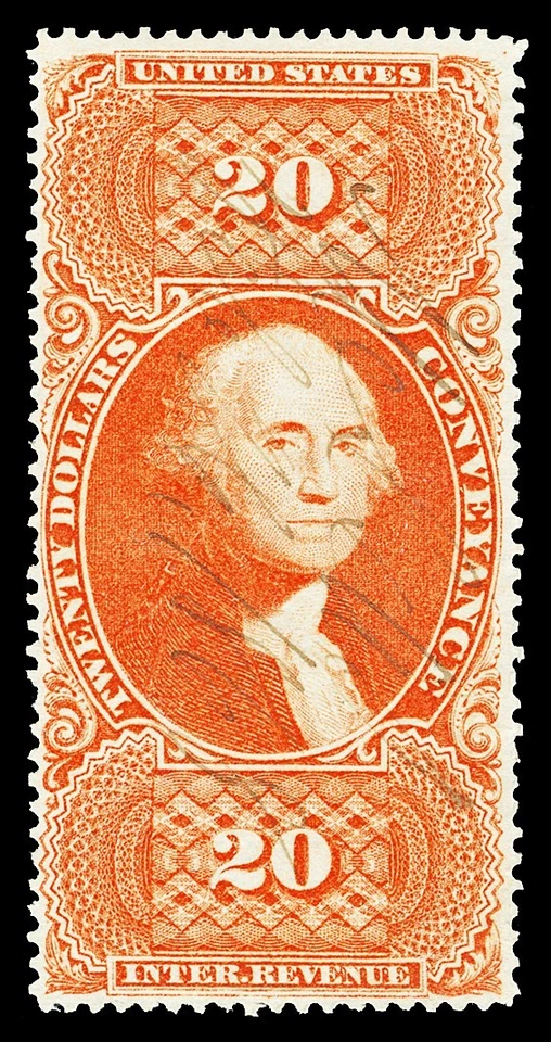 Scott R98c 1862 $20.00 Orange Conveyance Used F-VF Cat $110 - Image 1 of 1