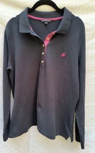 Brooks Brothers 346 Womens XL Long Sleeve Polo Shirt Dark Blue W/ Pink Highlight - Picture 1 of 5