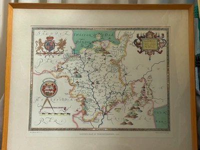 Vintage Saxton's Map of Worcestershire 1577 - Printed in 1960 by Taylowe Ltd - Image 1 of 4