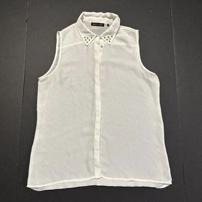 Blusa Violeta & Claire Blanco Transparente Cuello Sin Mangas Tachuelas Mediana Y2K Punk Foto 1 de 4