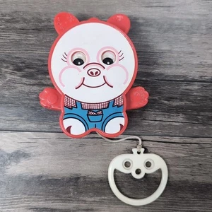 Vintage 1970s Musical Crib Toy Pig Farm Animal Baby Nursery Rare Pull String - Picture 1 of 8