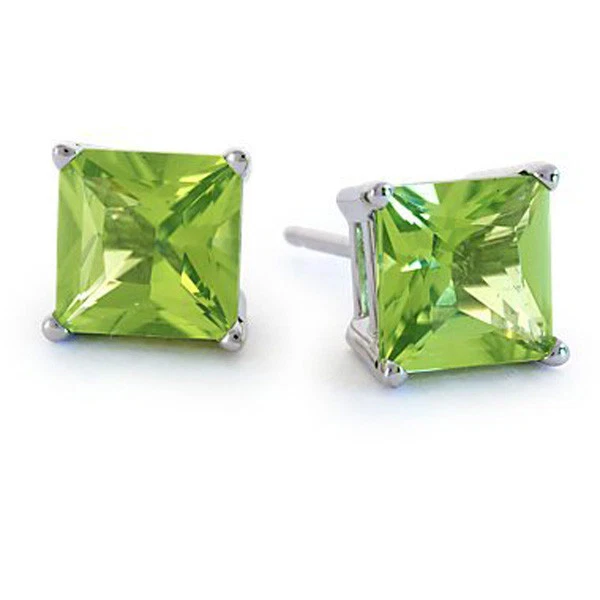 PENDIENTES PERIDOTO CORTE PRINCESA ORO BLANCO MACIZO 14K 1.50 - 2.60 QUILATES Foto 1 de 1