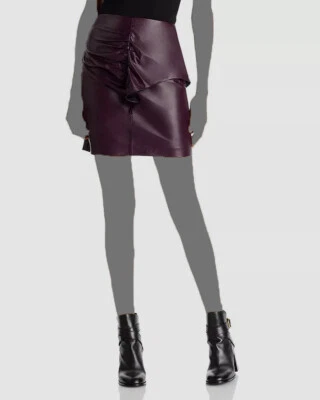 Mini-saia feminina Iro couro roxo/seda Hita franzida tamanho FR32/US0 US0 US$ 795 - Imagem 1 de 4
