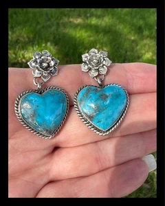 NAVAJO ~ BLUE KINGMAN TÜRKIS ~HERZ~❤️~OHRRINGE ~RUSSELL SAM - Bild 1 von 7