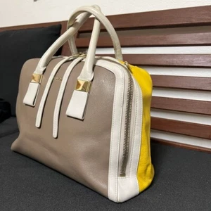 FURLA Tasche beige gelb weiß Logo Leder mit Reißverschluss - Bild 1 von 10