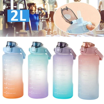 MARKENLOS 2L Trinkflasche Sport Wasserflasche Strohhalm mit Tasse Gym Travel Hüpfbecher