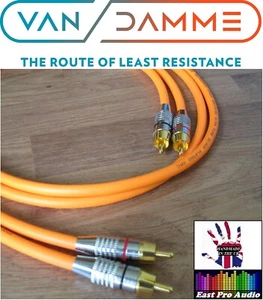 0.5m Pair - Van Damme RCA Phono Cables - Pro Grade Silver Plated Pure OFC Orange - Picture 1 of 7