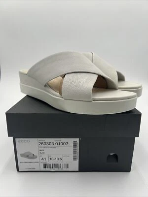 ECCO Touch Sandal Plateau Wedge White Strap Leather 260303 US 10-10.5 EU 41 - Image 1 of 4