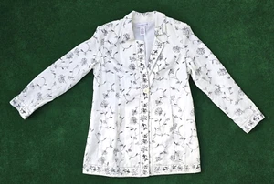 Susan Graver Style Linen Cotton Floral Embroidered Size M White Jacket Blazer - Picture 1 of 9
