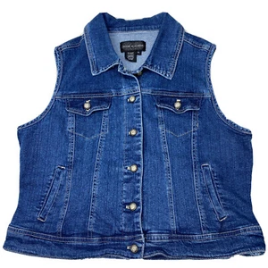 Live A Little Jean Vest Blue Denim Metal Buttons Size XL Southwest Biker S1 - Picture 1 of 7