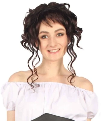 HPO Women's Brown Color Curly Shoulder Length Trendy Swept Up Step Wig HW-6747