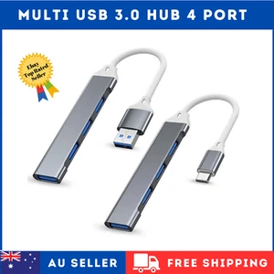 Multi USB 3.0 Hub 4 Port High Speed Slim Compact Expansion Smart Splitter Type-C - Picture 1 of 11