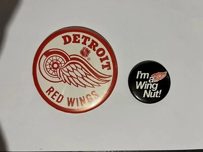Lot Of 2 Vintage I'm a Wing Nut Detroit Red Wings NHL hockey Pin Button pinback - Image 1 of 4