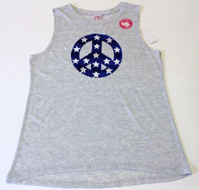 Modernlux 女式灰色背心 L 码双面亮片和平标志爱国 — 第 1/4 张图片