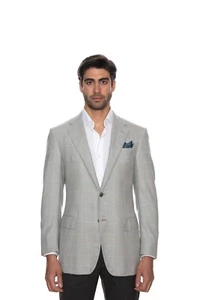 D'AVENZA Grey Windowpane Wool Jacket Blazer Hand-Sewn in Italy 38 US 48 EU - Picture 1 of 7