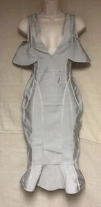 NWOT Missguided Bodycon Silver Gray Toned Stretchy Women’s Size 2 V-neck Dress - Picture 1 of 18