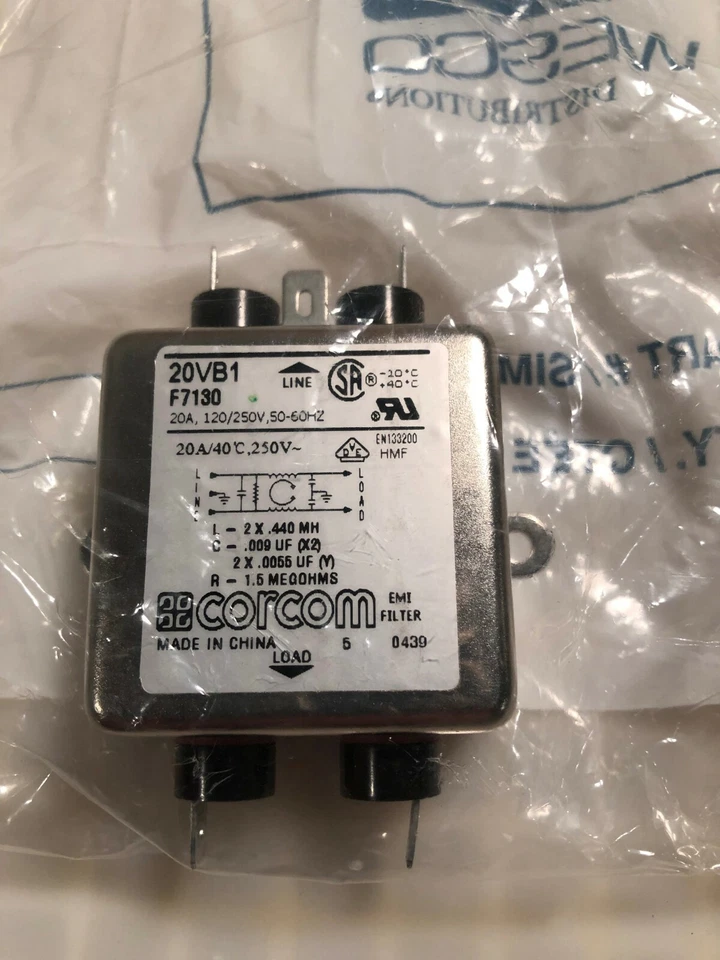 New Corcom 20VB1 F7130 EMI Filter 20A, 120/250V, 50-60Hz - Image 1 of 2